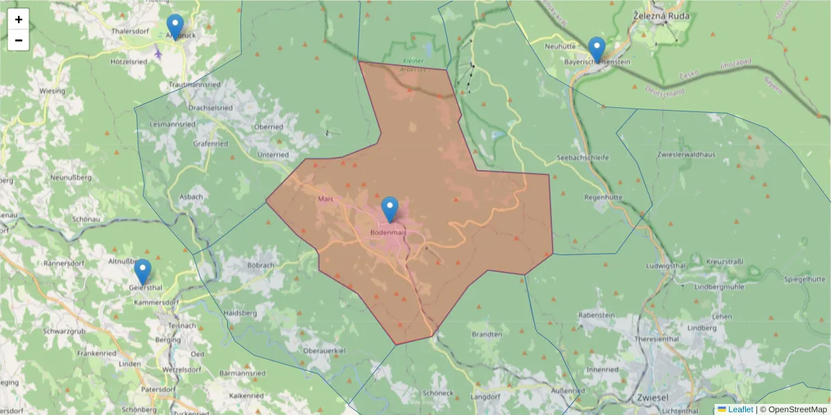 Karte des Postleitzahlen Bereichs  und der umliegenden Postleitzahlen in Deutschland