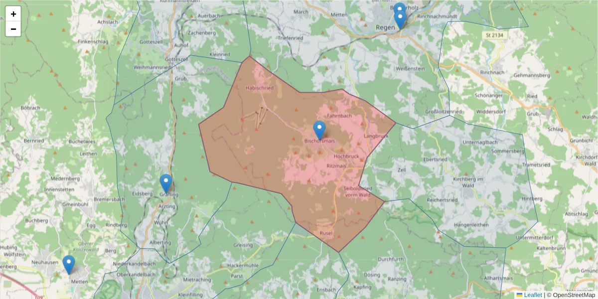 Karte des Postleitzahlen Bereichs  und der umliegenden Postleitzahlen in Deutschland