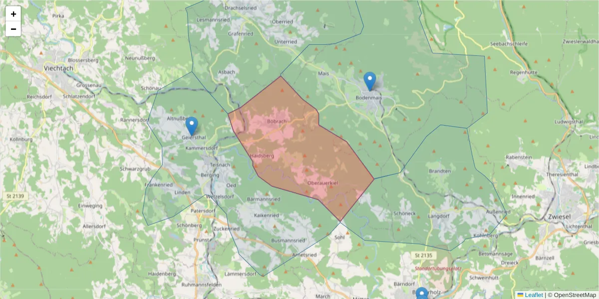 Karte des Postleitzahlen Bereichs  und der umliegenden Postleitzahlen in Deutschland