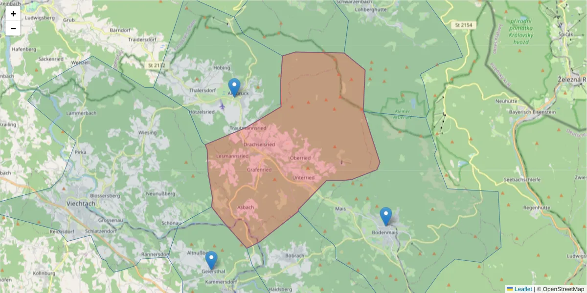Karte des Postleitzahlen Bereichs  und der umliegenden Postleitzahlen in Deutschland