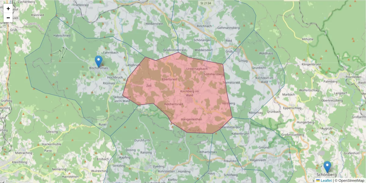 Karte des Postleitzahlen Bereichs  und der umliegenden Postleitzahlen in Deutschland