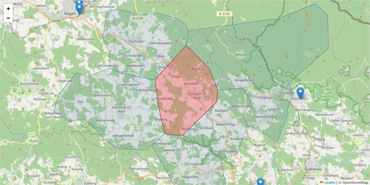 Karte des Postleitzahlen Bereichs  und der umliegenden Postleitzahlen in Deutschland