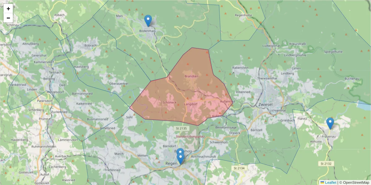 Karte des Postleitzahlen Bereichs  und der umliegenden Postleitzahlen in Deutschland
