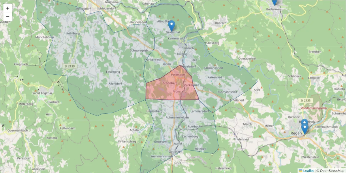Karte des Postleitzahlen Bereichs  und der umliegenden Postleitzahlen in Deutschland