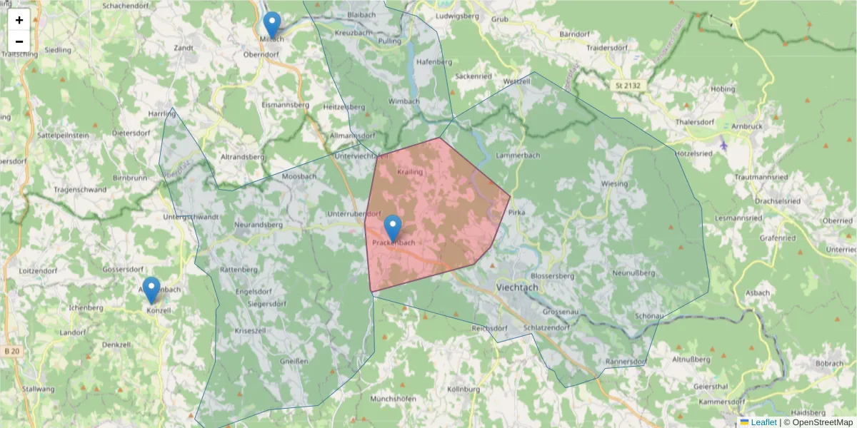 Karte des Postleitzahlen Bereichs  und der umliegenden Postleitzahlen in Deutschland