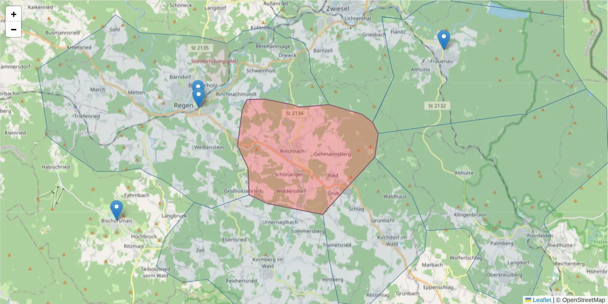 Karte des Postleitzahlen Bereichs  und der umliegenden Postleitzahlen in Deutschland