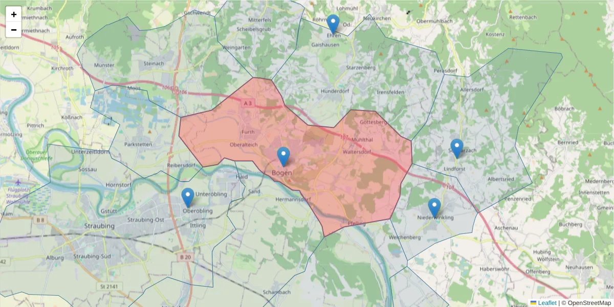Karte des Postleitzahlen Bereichs  und der umliegenden Postleitzahlen in Deutschland