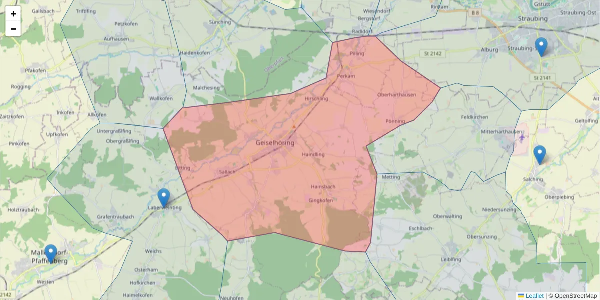 Karte des Postleitzahlen Bereichs  und der umliegenden Postleitzahlen in Deutschland