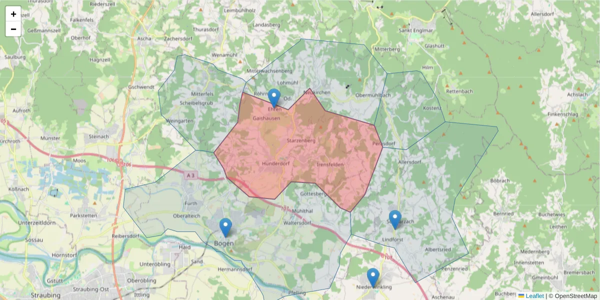 Karte des Postleitzahlen Bereichs  und der umliegenden Postleitzahlen in Deutschland