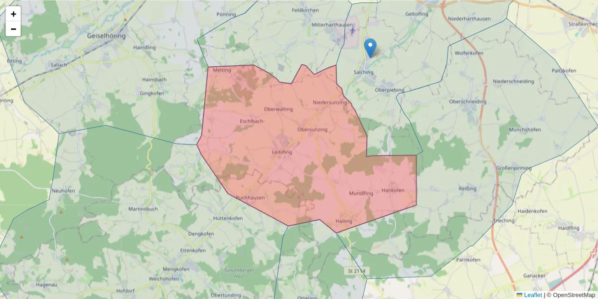 Karte des Postleitzahlen Bereichs  und der umliegenden Postleitzahlen in Deutschland