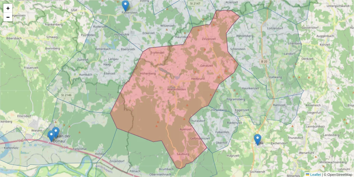 Karte des Postleitzahlen Bereichs  und der umliegenden Postleitzahlen in Deutschland