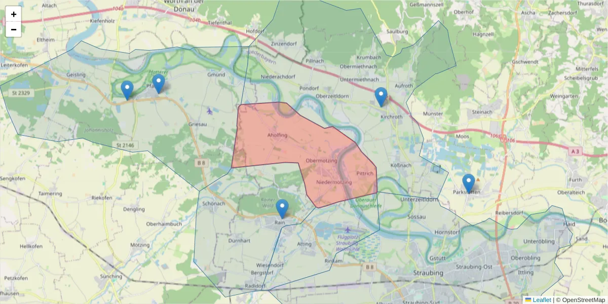 Karte des Postleitzahlen Bereichs  und der umliegenden Postleitzahlen in Deutschland