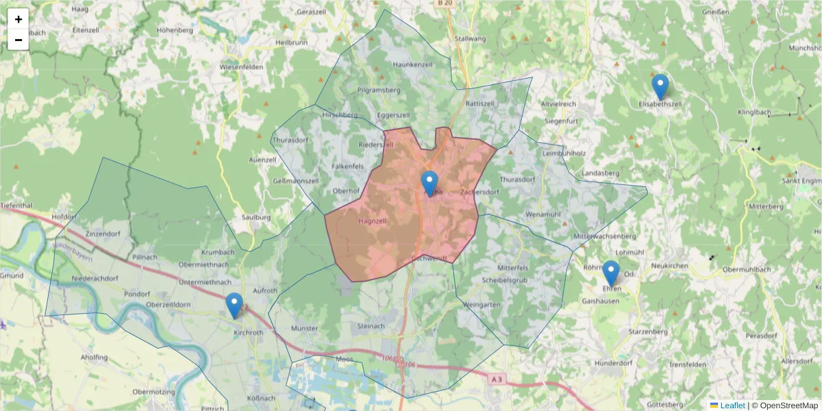 Karte des Postleitzahlen Bereichs  und der umliegenden Postleitzahlen in Deutschland