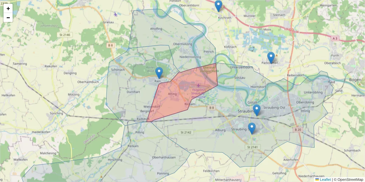 Karte des Postleitzahlen Bereichs  und der umliegenden Postleitzahlen in Deutschland