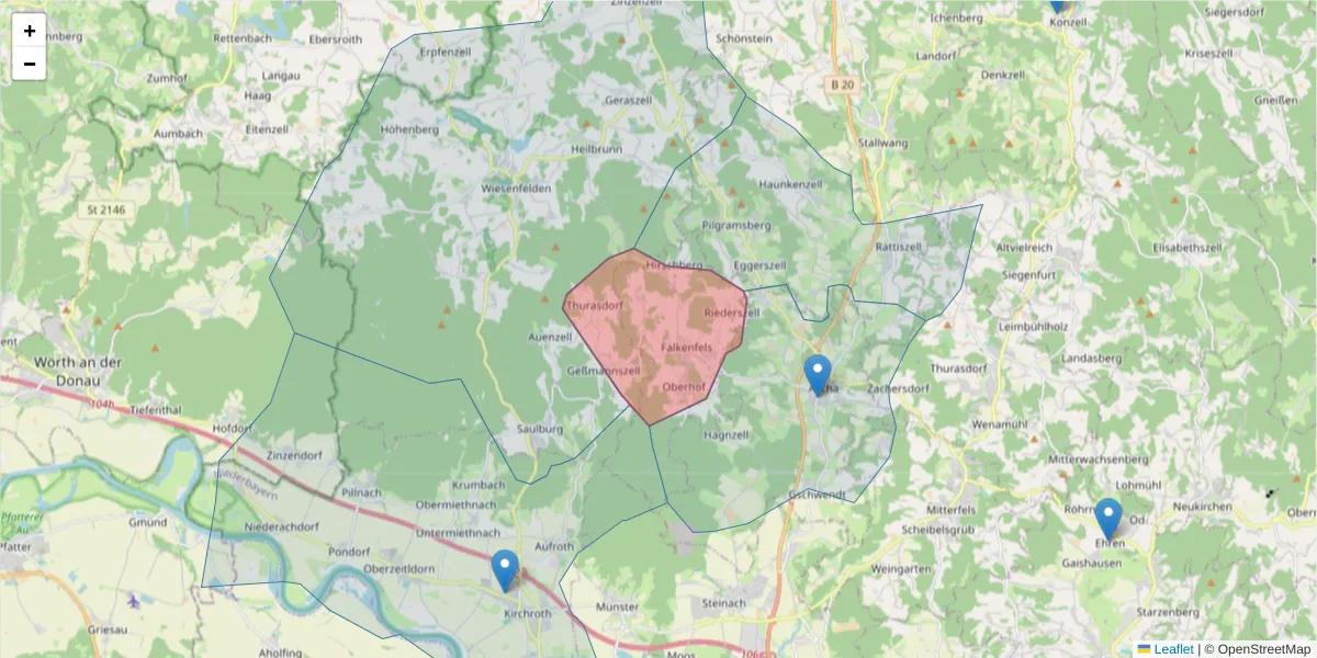 Karte des Postleitzahlen Bereichs  und der umliegenden Postleitzahlen in Deutschland