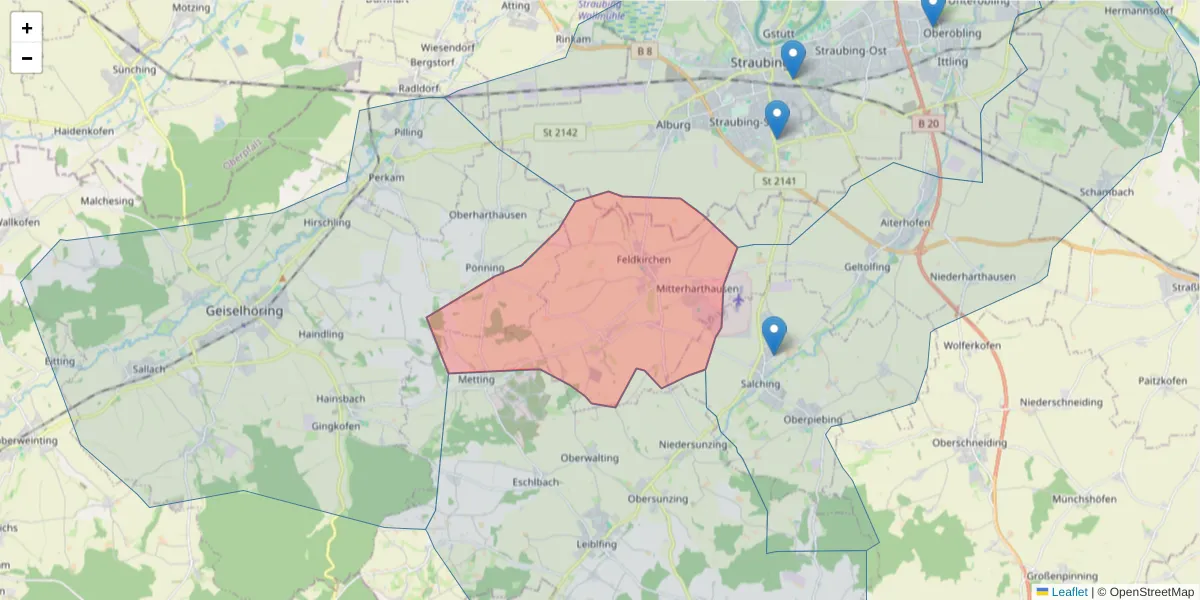 Karte des Postleitzahlen Bereichs  und der umliegenden Postleitzahlen in Deutschland