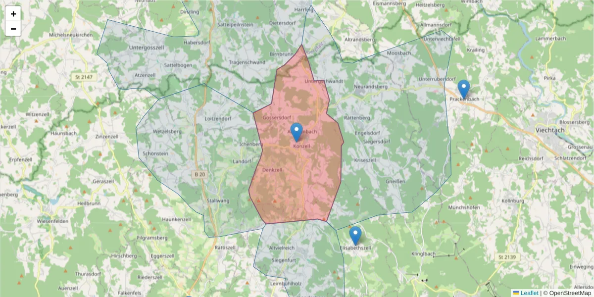 Karte des Postleitzahlen Bereichs  und der umliegenden Postleitzahlen in Deutschland