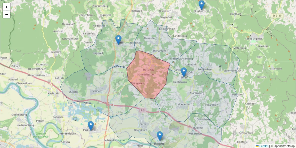 Karte des Postleitzahlen Bereichs  und der umliegenden Postleitzahlen in Deutschland