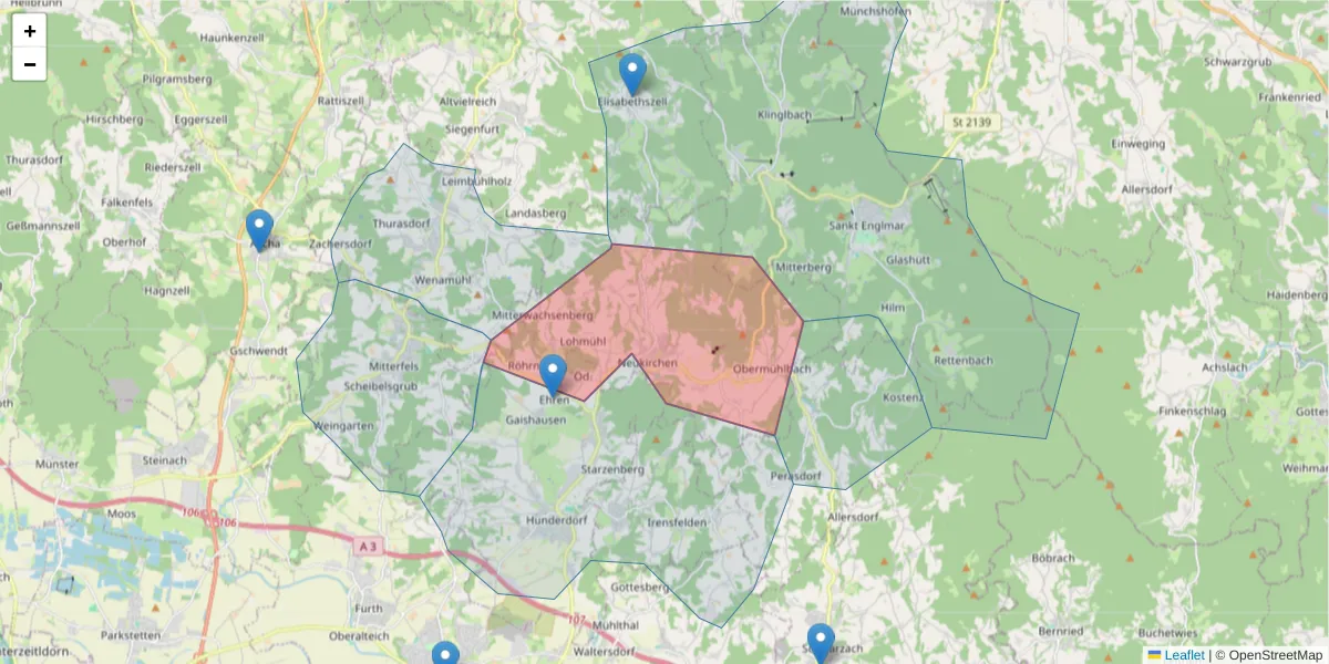 Karte des Postleitzahlen Bereichs  und der umliegenden Postleitzahlen in Deutschland