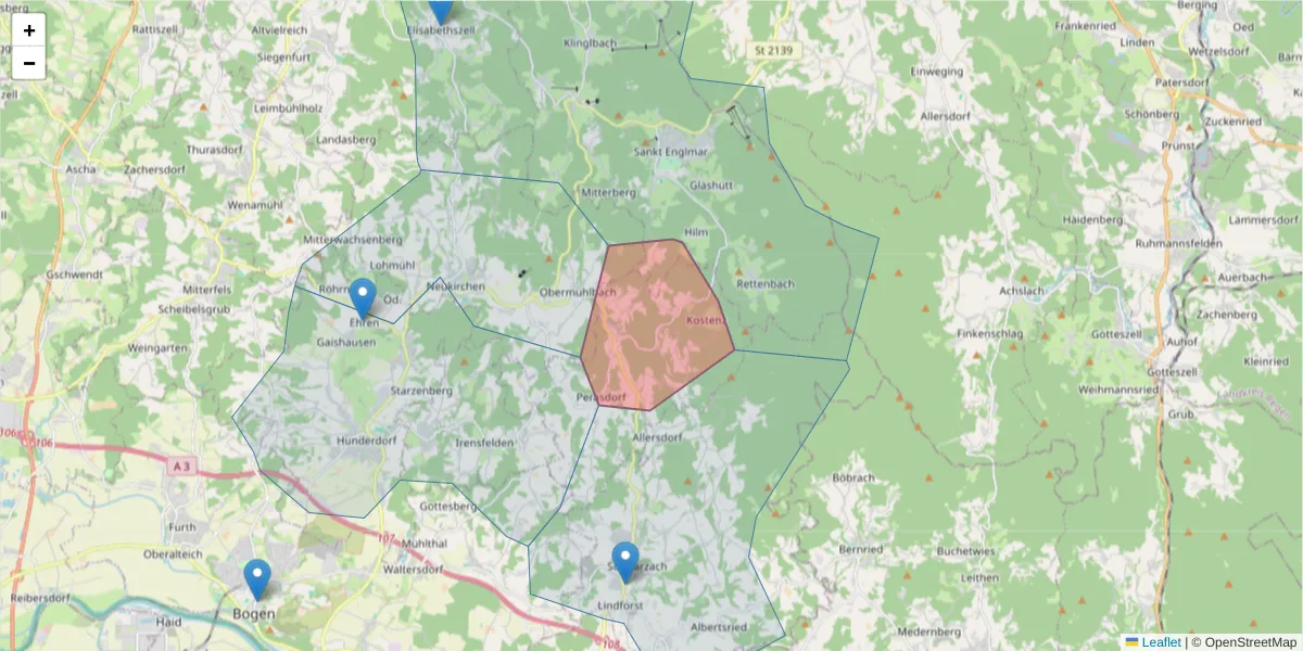 Karte des Postleitzahlen Bereichs  und der umliegenden Postleitzahlen in Deutschland