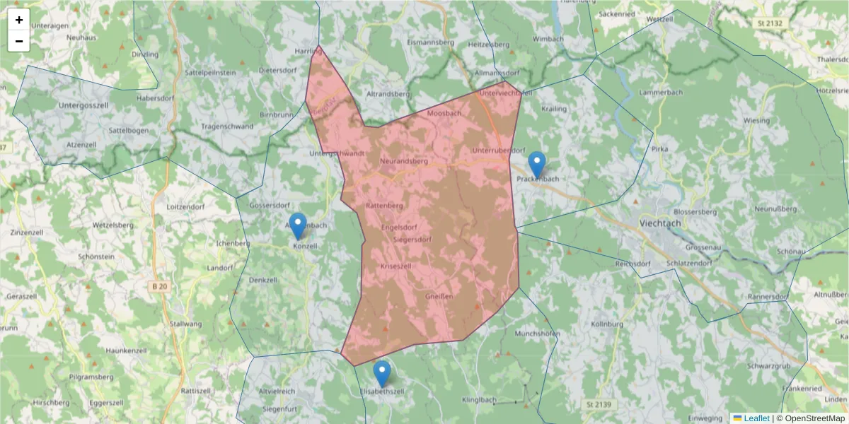 Karte des Postleitzahlen Bereichs  und der umliegenden Postleitzahlen in Deutschland