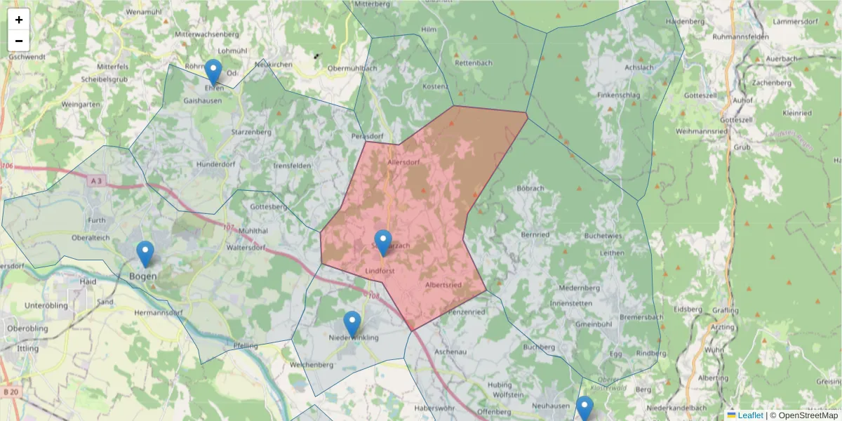 Karte des Postleitzahlen Bereichs  und der umliegenden Postleitzahlen in Deutschland