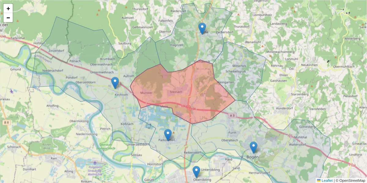 Karte des Postleitzahlen Bereichs  und der umliegenden Postleitzahlen in Deutschland