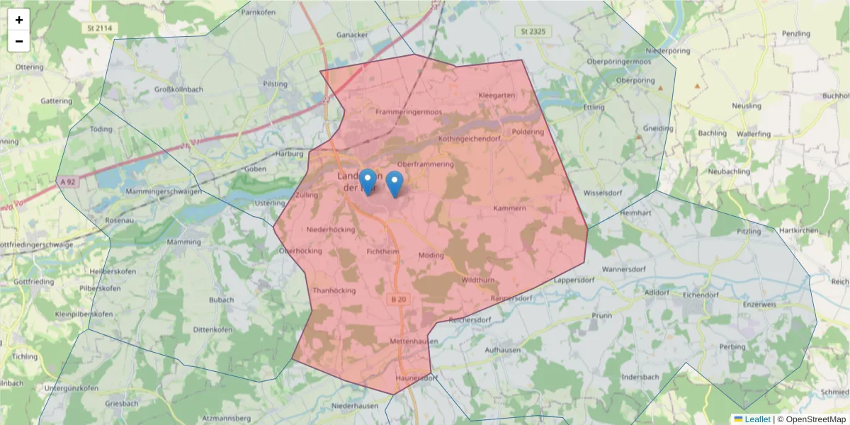 Karte des Postleitzahlen Bereichs  und der umliegenden Postleitzahlen in Deutschland