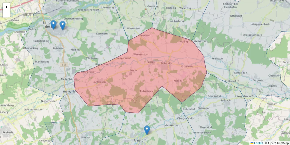 Karte des Postleitzahlen Bereichs  und der umliegenden Postleitzahlen in Deutschland