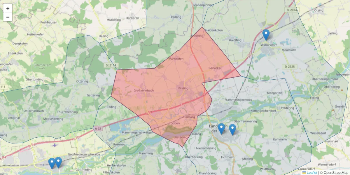 Karte des Postleitzahlen Bereichs  und der umliegenden Postleitzahlen in Deutschland