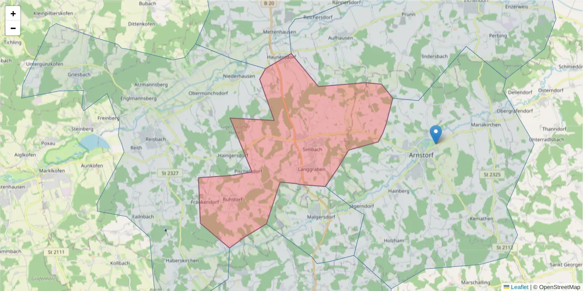 Karte des Postleitzahlen Bereichs  und der umliegenden Postleitzahlen in Deutschland