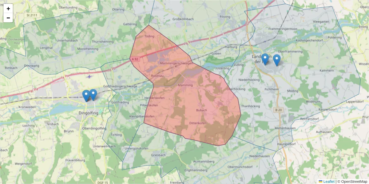 Karte des Postleitzahlen Bereichs  und der umliegenden Postleitzahlen in Deutschland