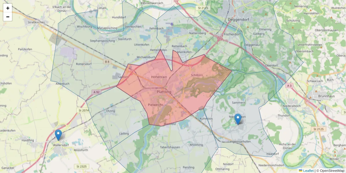 Karte des Postleitzahlen Bereichs  und der umliegenden Postleitzahlen in Deutschland