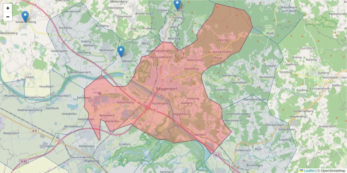 Karte des Postleitzahlen Bereichs  und der umliegenden Postleitzahlen in Deutschland