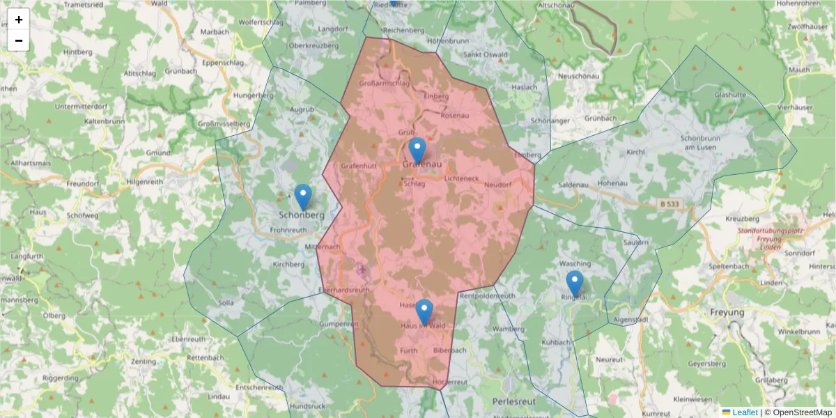 Karte des Postleitzahlen Bereichs  und der umliegenden Postleitzahlen in Deutschland