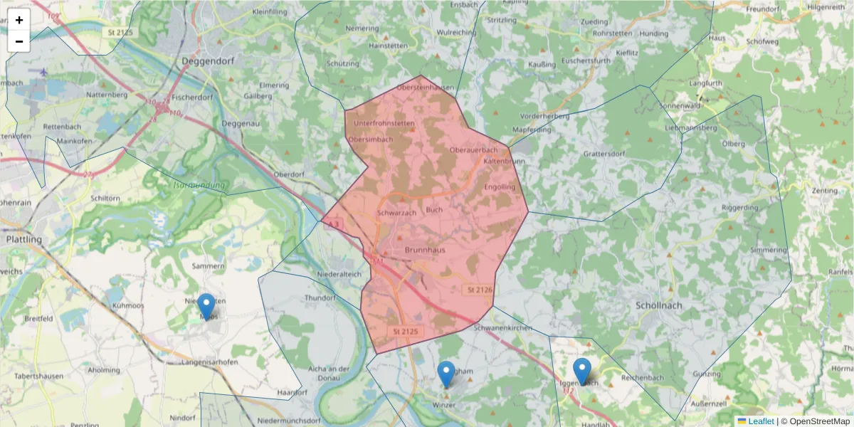 Karte des Postleitzahlen Bereichs  und der umliegenden Postleitzahlen in Deutschland