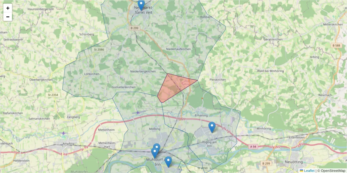 Karte des Postleitzahlen Bereichs  und der umliegenden Postleitzahlen in Deutschland
