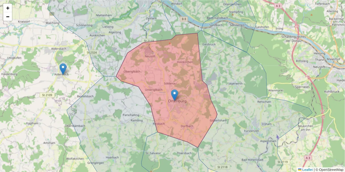 Karte des Postleitzahlen Bereichs  und der umliegenden Postleitzahlen in Deutschland