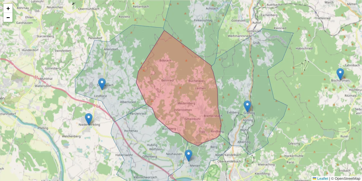 Karte des Postleitzahlen Bereichs  und der umliegenden Postleitzahlen in Deutschland