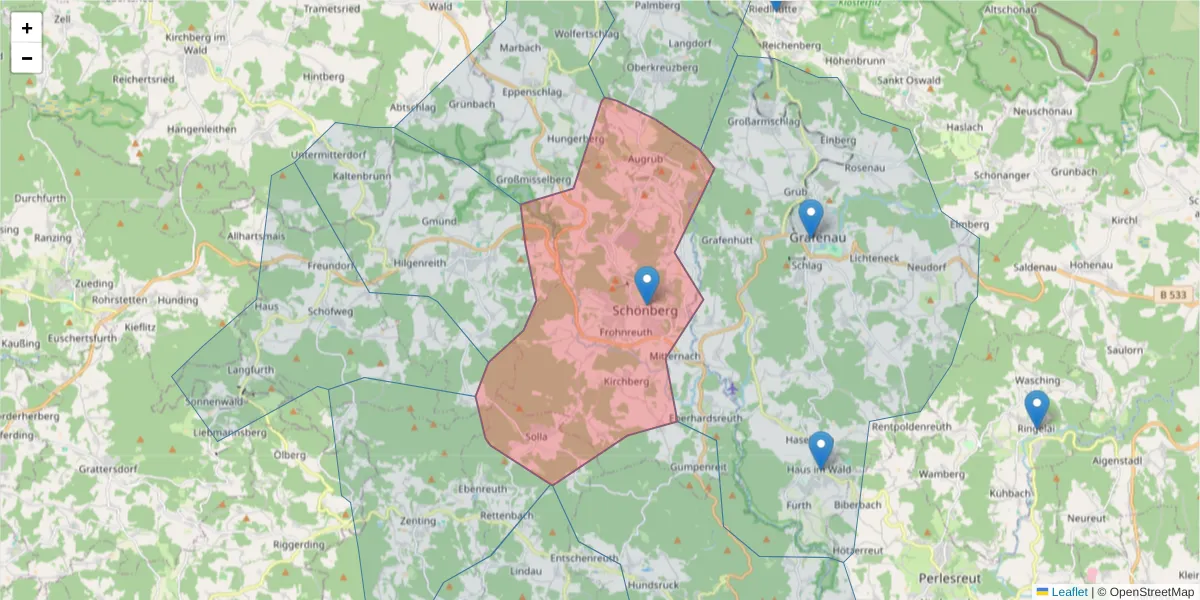Karte des Postleitzahlen Bereichs  und der umliegenden Postleitzahlen in Deutschland