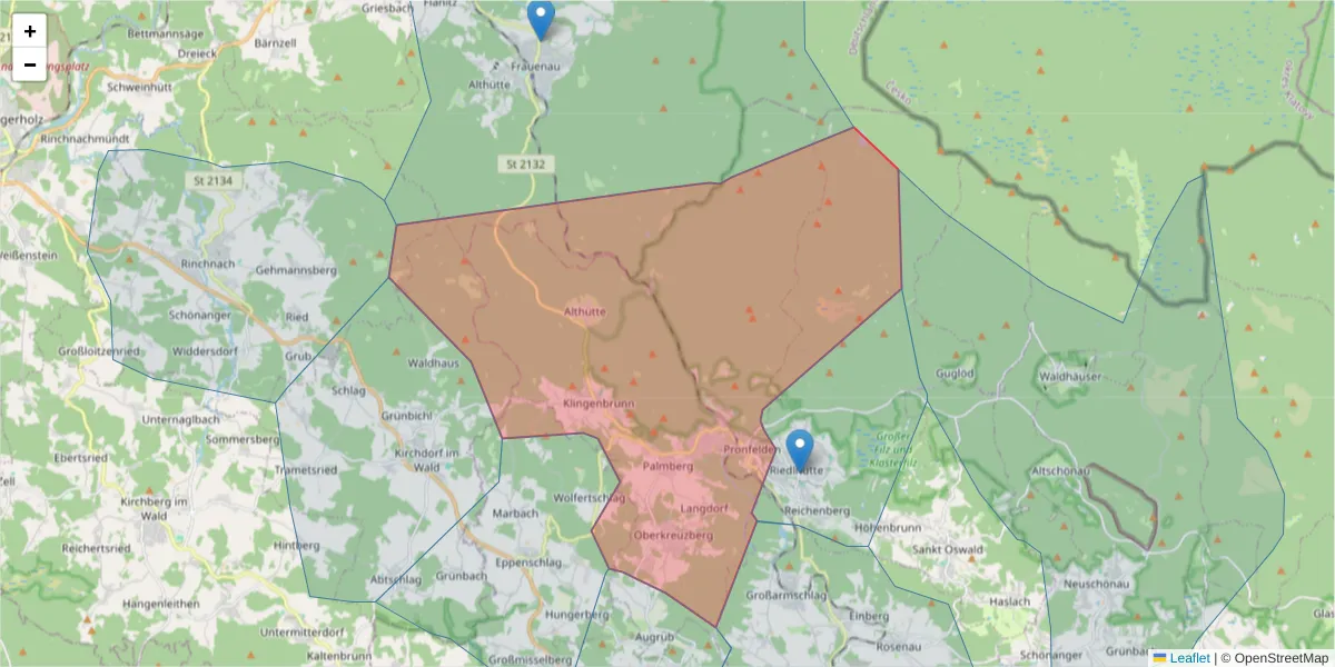 Karte des Postleitzahlen Bereichs  und der umliegenden Postleitzahlen in Deutschland