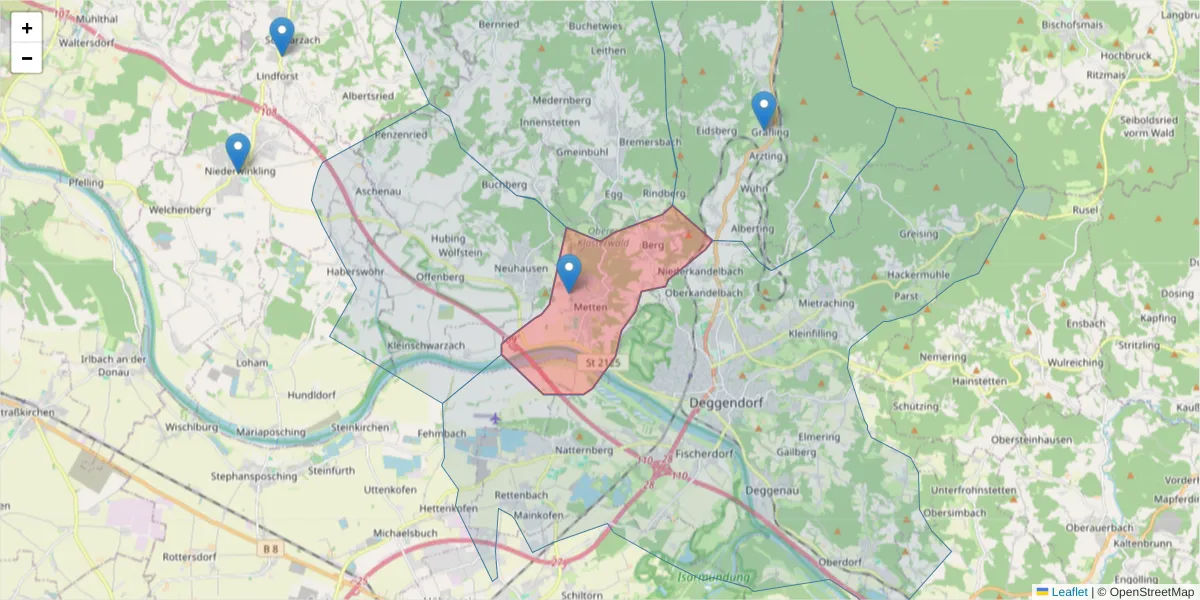 Karte des Postleitzahlen Bereichs  und der umliegenden Postleitzahlen in Deutschland