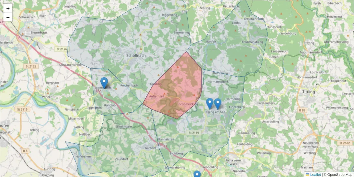 Karte des Postleitzahlen Bereichs  und der umliegenden Postleitzahlen in Deutschland