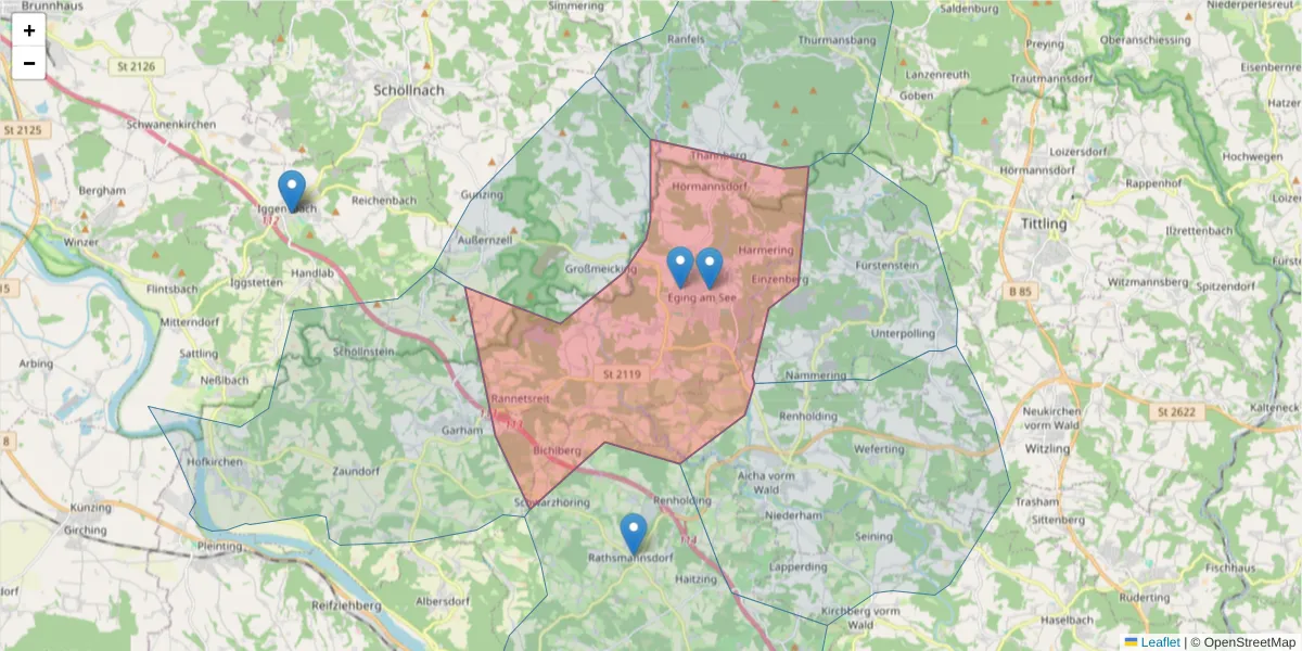 Karte des Postleitzahlen Bereichs  und der umliegenden Postleitzahlen in Deutschland