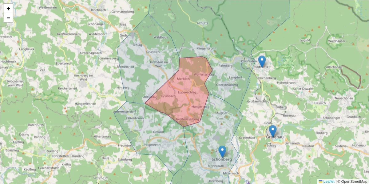 Karte des Postleitzahlen Bereichs  und der umliegenden Postleitzahlen in Deutschland