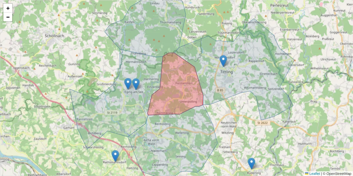 Karte des Postleitzahlen Bereichs  und der umliegenden Postleitzahlen in Deutschland
