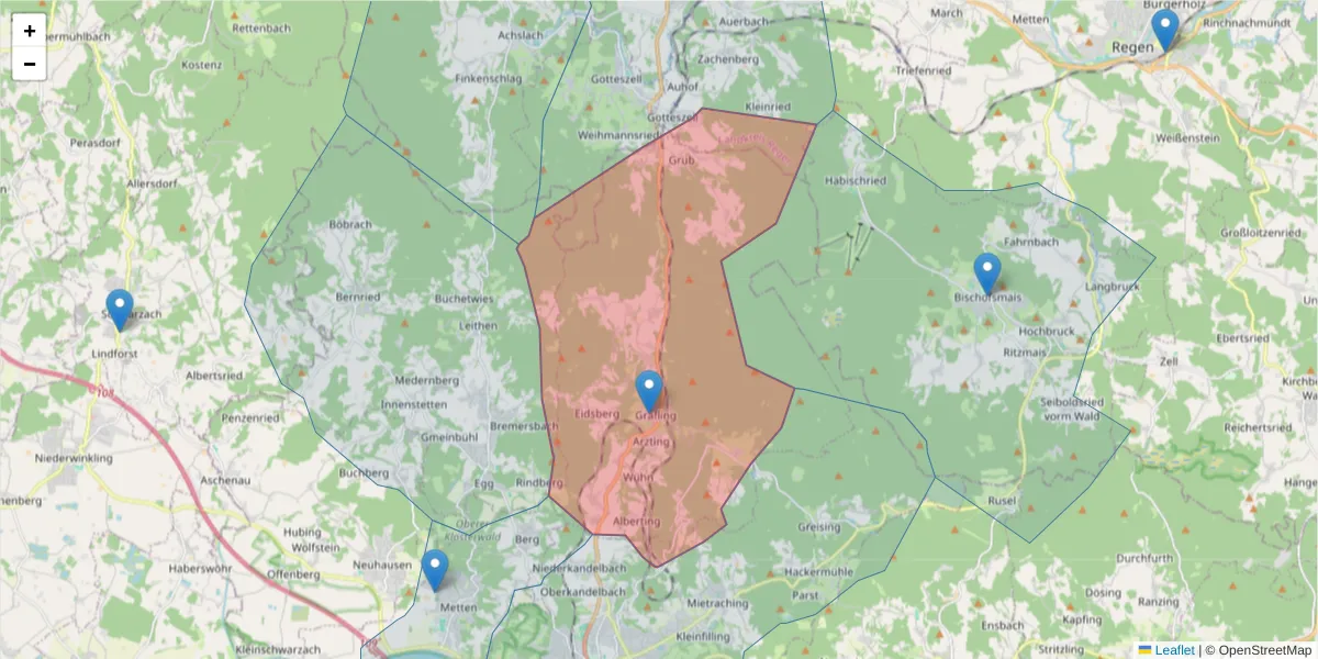 Karte des Postleitzahlen Bereichs  und der umliegenden Postleitzahlen in Deutschland