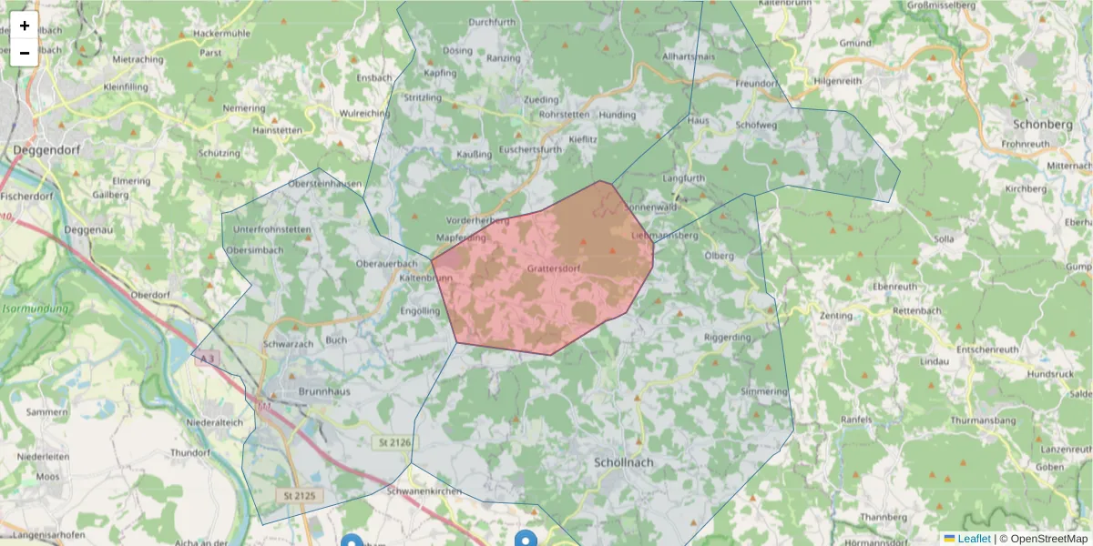 Karte des Postleitzahlen Bereichs  und der umliegenden Postleitzahlen in Deutschland