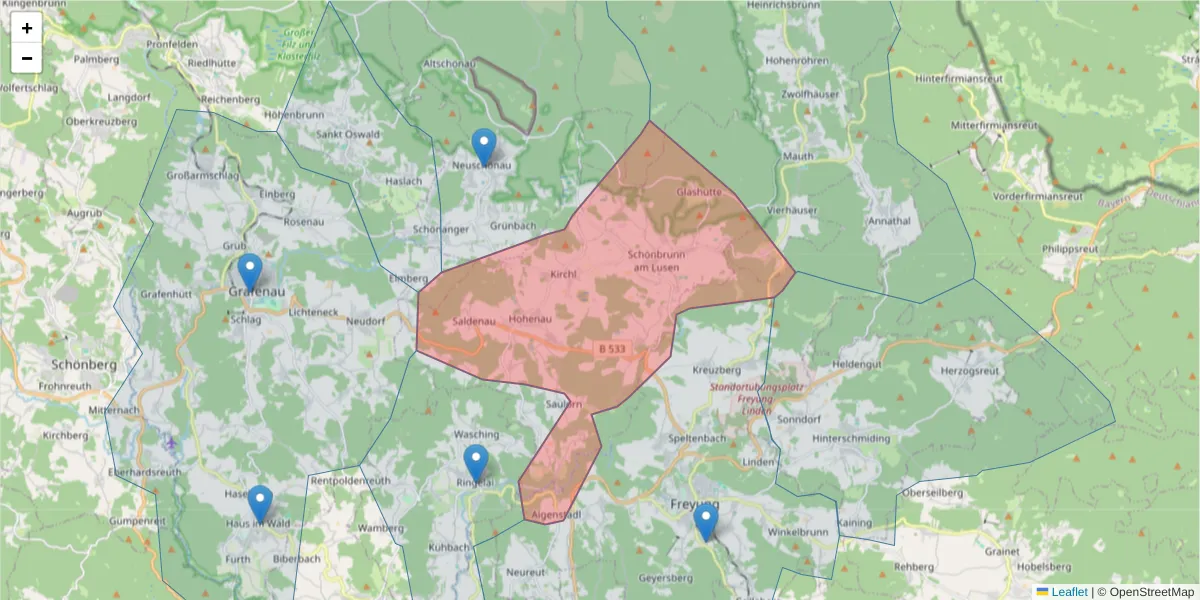 Karte des Postleitzahlen Bereichs  und der umliegenden Postleitzahlen in Deutschland