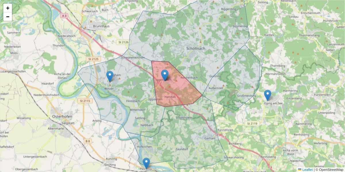 Karte des Postleitzahlen Bereichs  und der umliegenden Postleitzahlen in Deutschland